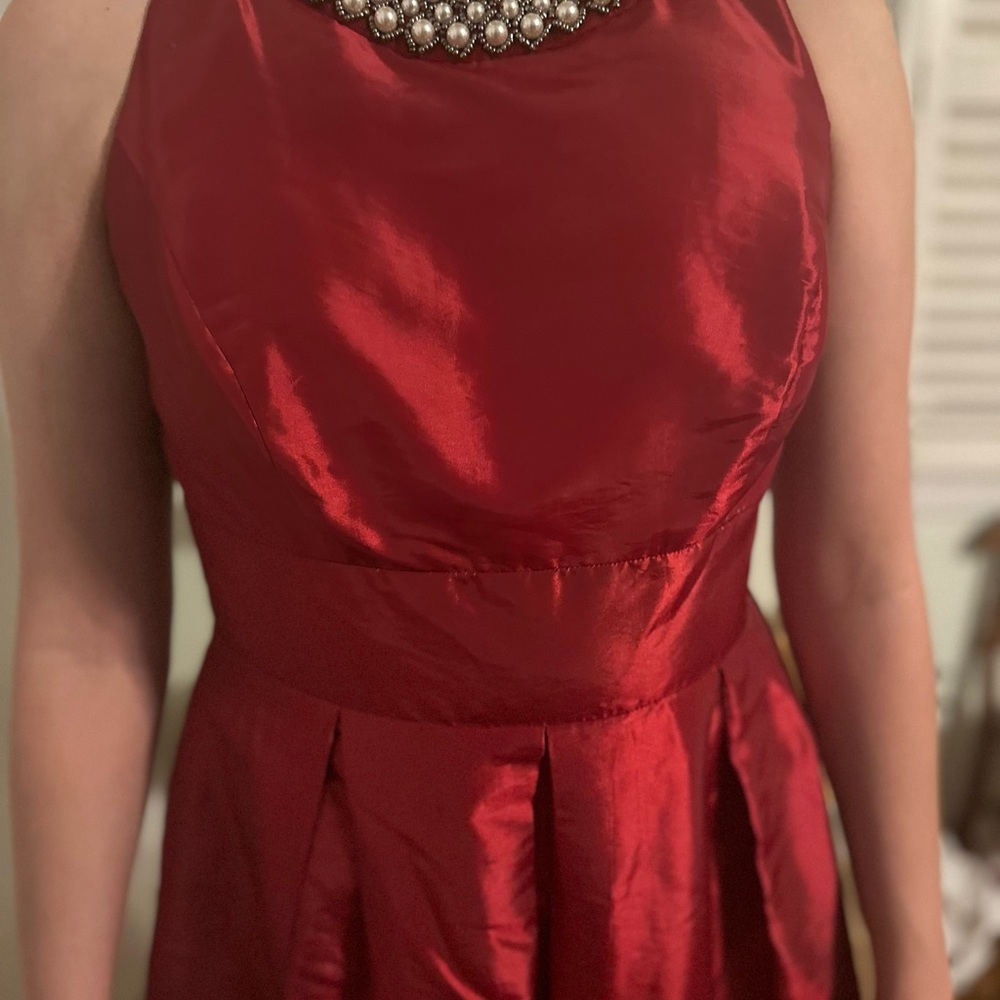 Red Satin evening gown. Size 8.